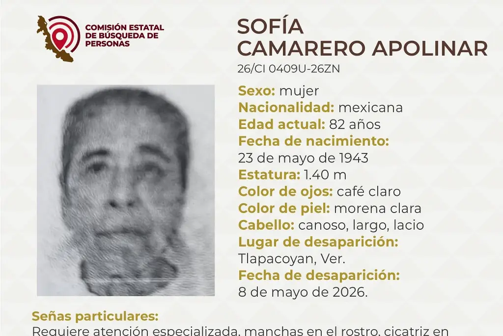 Imagen Mujer de la tercera edad desaparece al norte de Veracruz; aquí sus características 