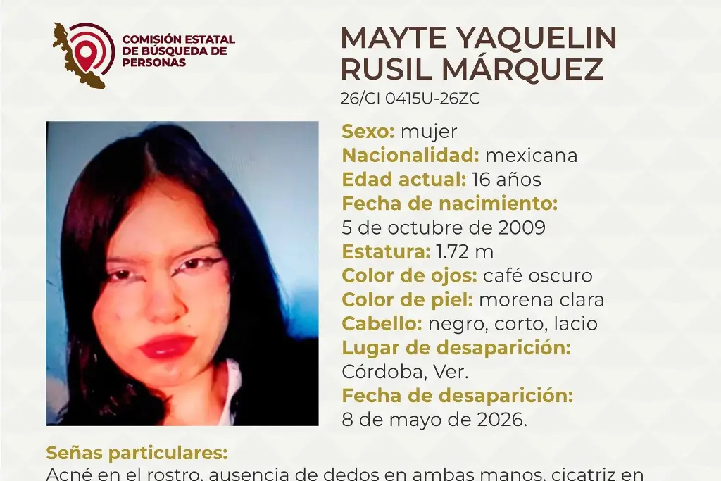 Imagen Menor de edad desaparece en Córdoba, Veracruz; estas son sus características 