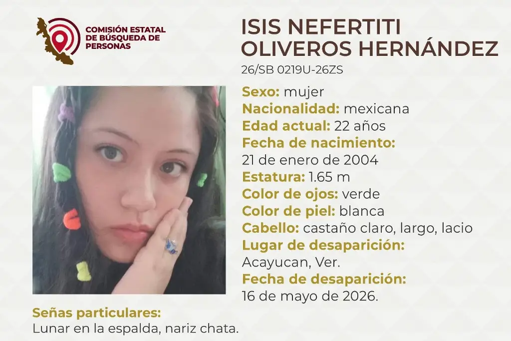 Imagen Joven mujer desaparece al sur de Veracruz; estas son sus características 