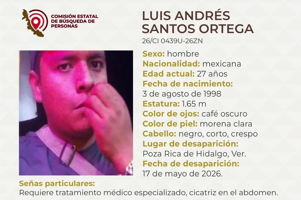 Imagen Hombre desaparece al norte de Veracruz; estas son sus características 
