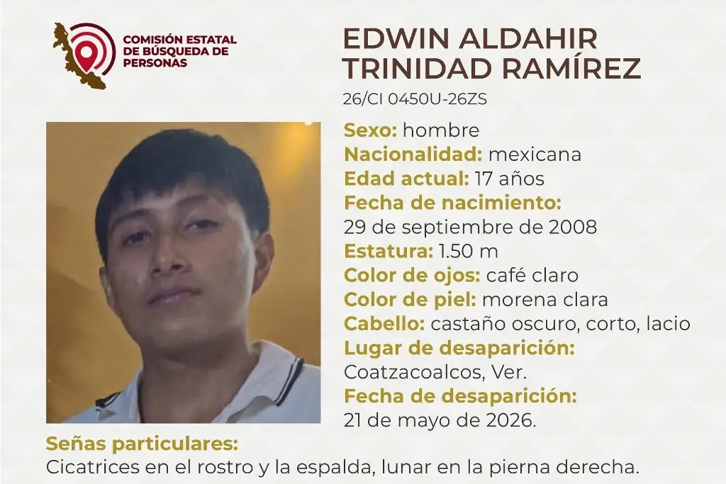 Imagen Menor de edad desaparece al sur de Veracruz; estas son sus características 
