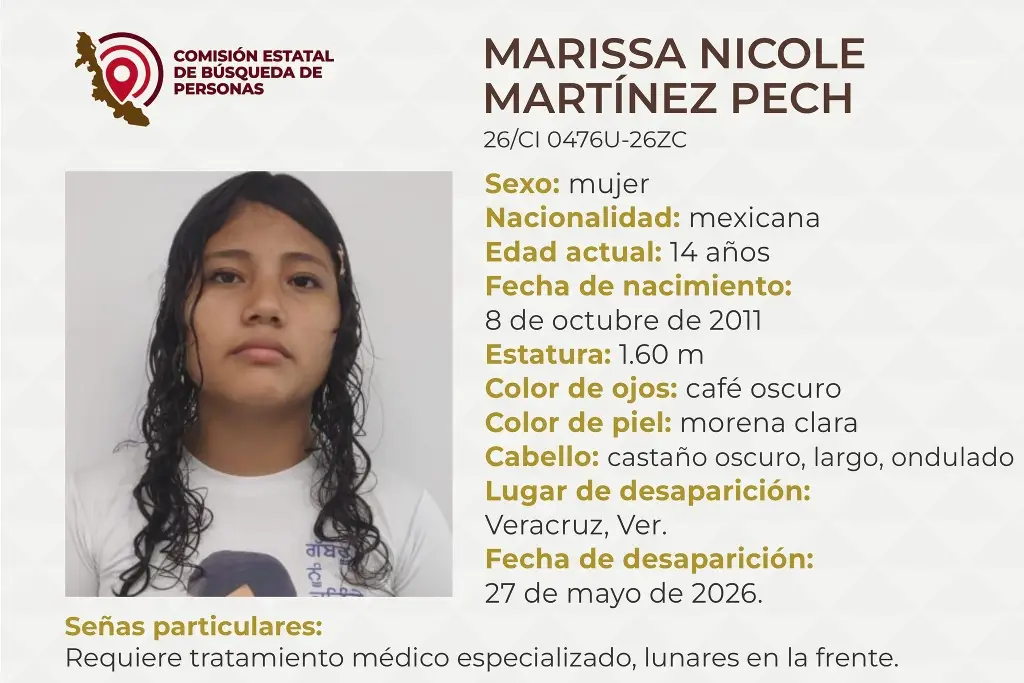 Imagen Piden apoyo para localizar a menor de edad desaparecida en el puerto de Veracruz