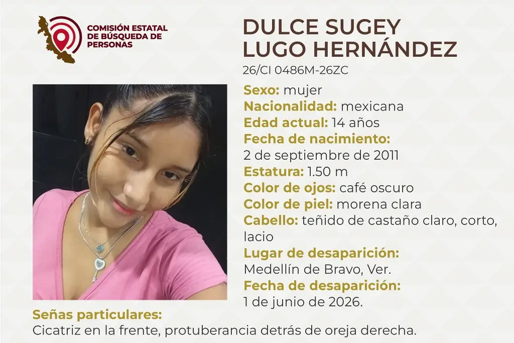 Imagen Desaparece menor de edad en Medellín de Bravo, Veracruz; aquí sus características