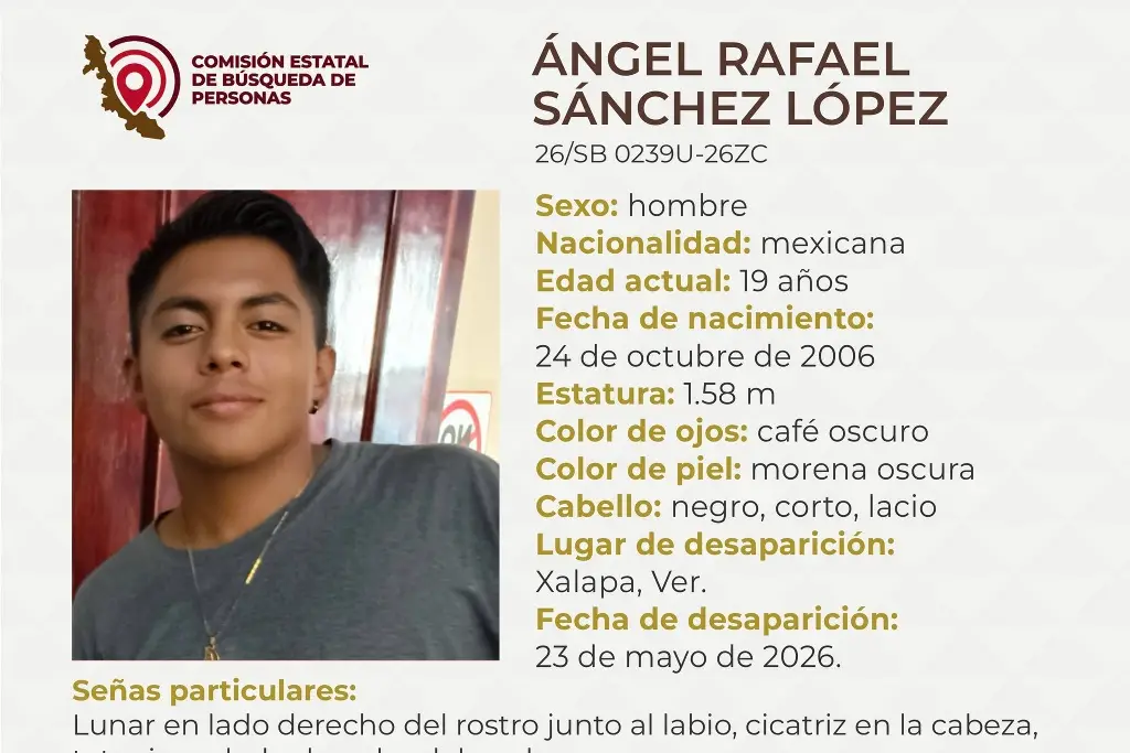 Imagen Piden apoyo para localizar a joven desaparecido en Xalapa, Veracruz