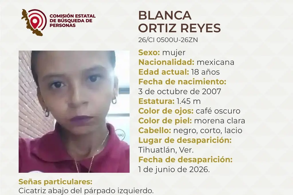 Imagen Ella es Blanca, tiene 18 años y desapareció al norte de Veracruz 