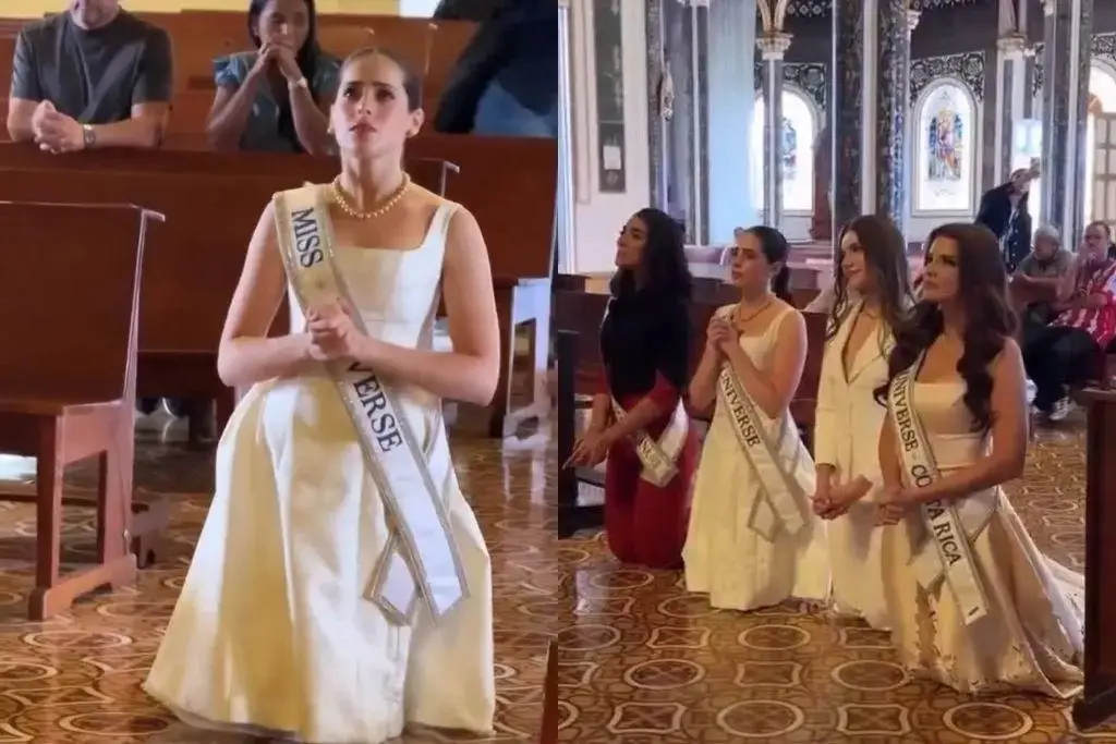 Imagen ¿Pagó manda? Miss Universo Fátima Bosch entra a la Basílica de rodillas (+video)