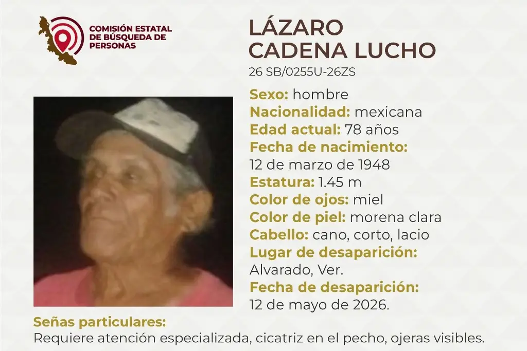 Imagen Hombre de la tercera edad desaparece en Alvarado, Veracruz 