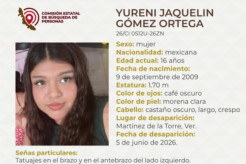 Imagen Menor de edad desaparece al norte de Veracruz; estas son sus características 