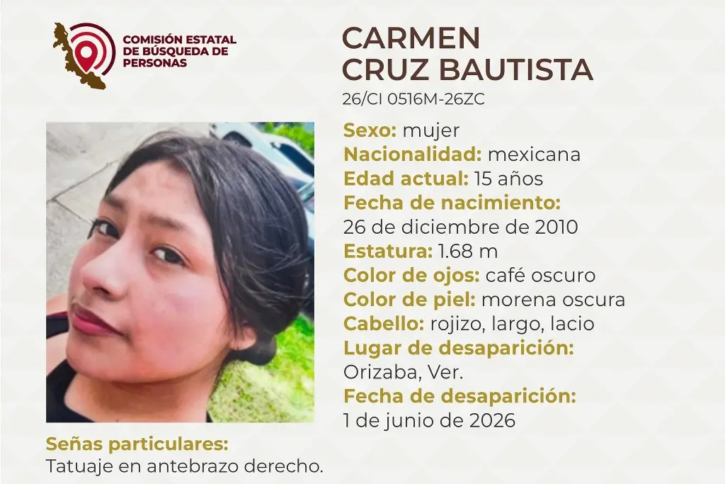 Imagen Menor de edad desaparece en Orizaba, Veracruz 