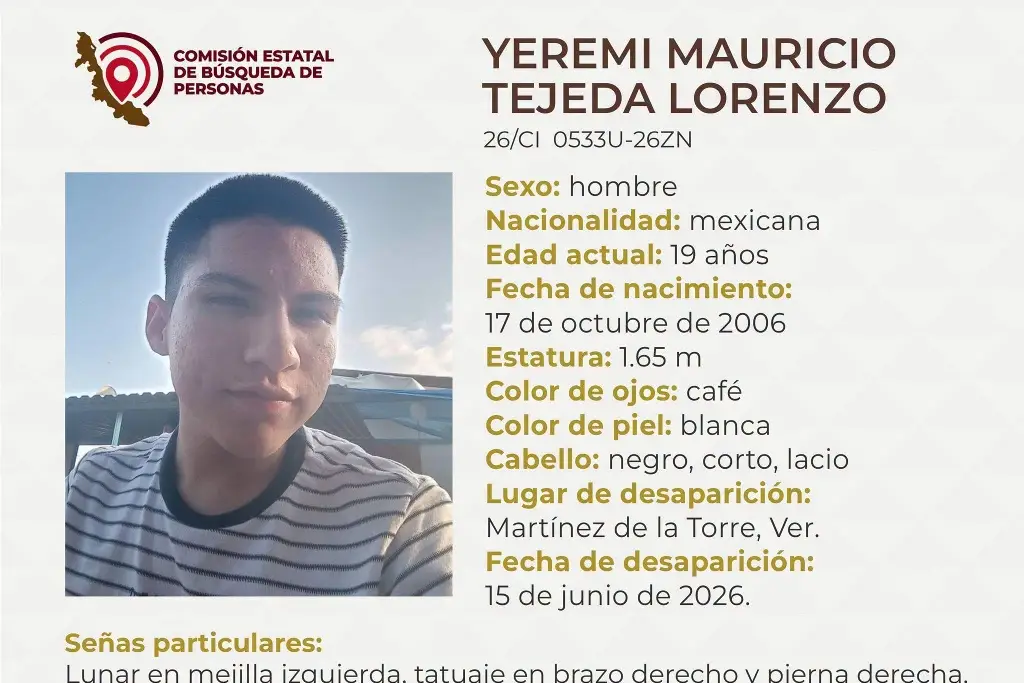 Imagen Joven desaparece al norte de Veracruz; conoce sus señas particulares