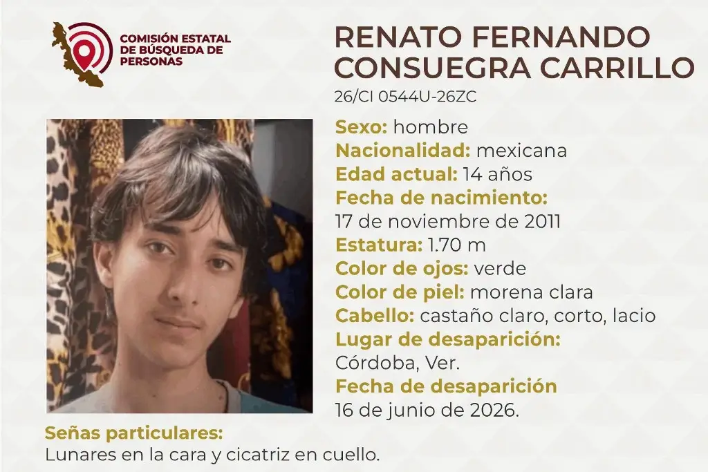 Imagen Menor de edad desaparece en Córdoba, Veracruz; estas son sus características 