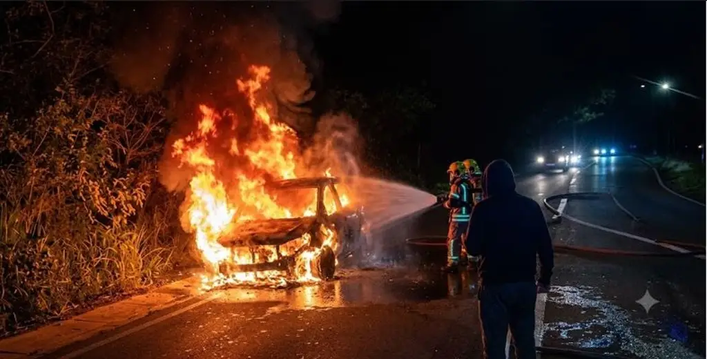 Imagen Incendio consumió camioneta sobre el bulevar Xalapa-Coatepec; esto se sabe