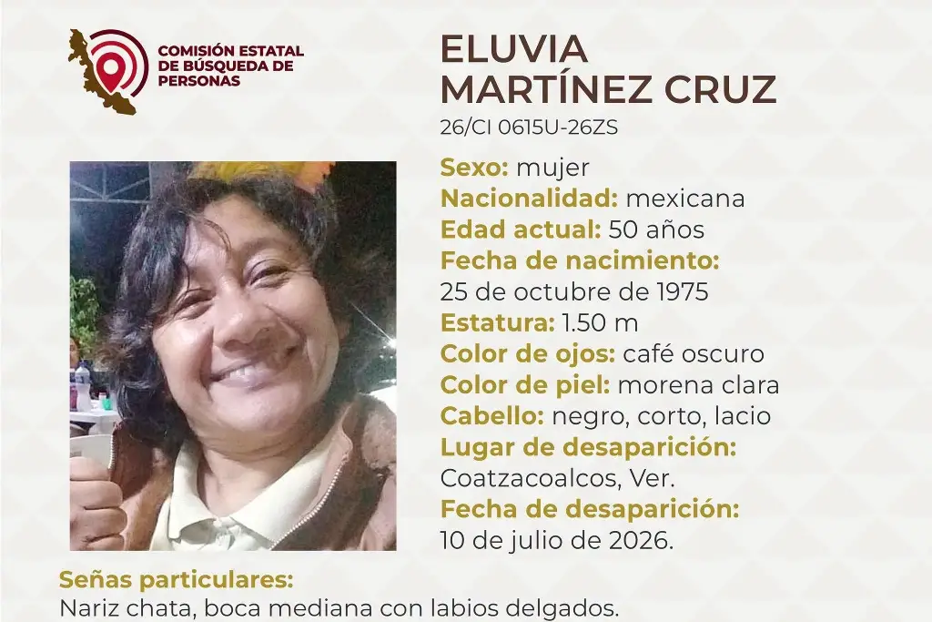 Imagen Piden apoyo para localizar a mujer desaparecida al sur de Veracruz 