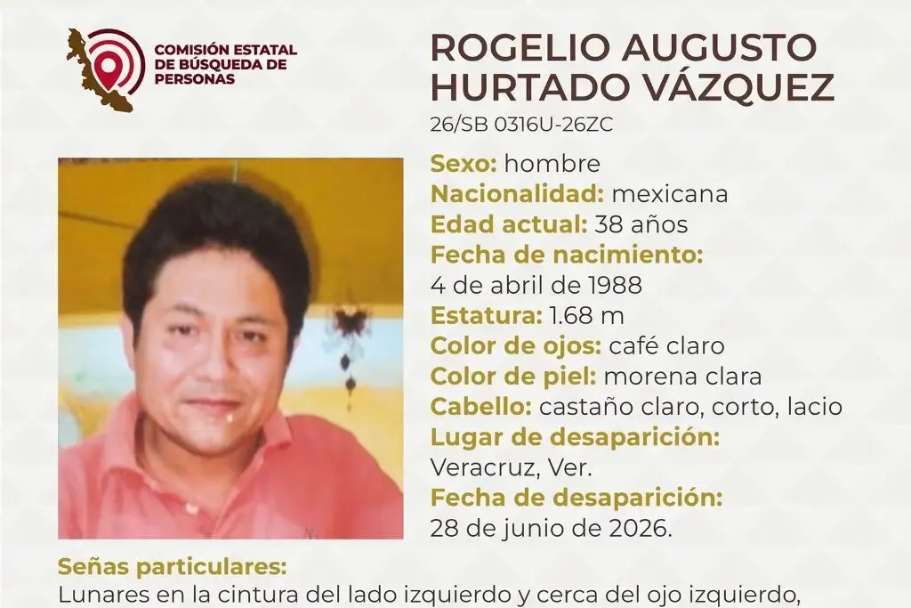Imagen Buscan a Rogelio Augusto Hurtado desapareció en Veracruz