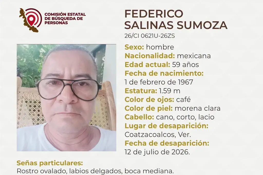 Imagen Desaparece hombre al sur de Veracruz; estas son sus características 