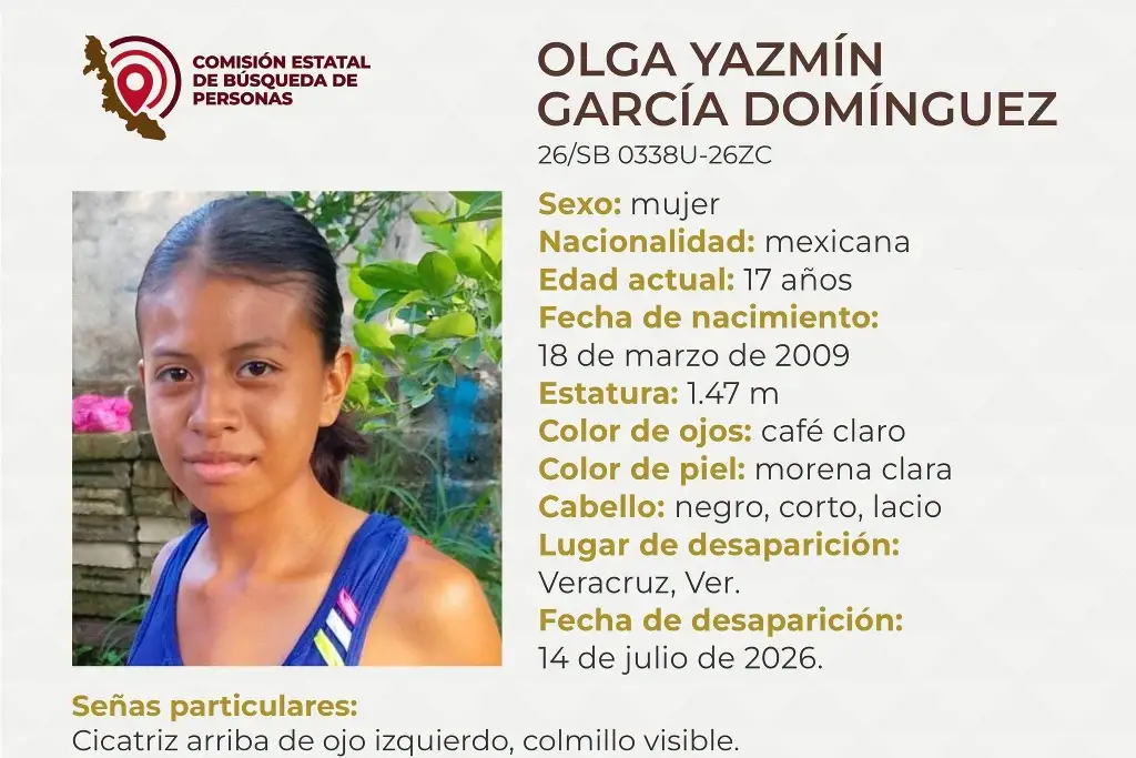 Imagen Piden apoyo para localizar a menor de edad desaparecida en el puerto de Veracruz