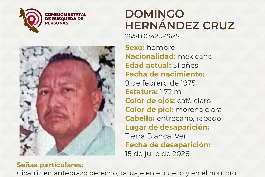 Imagen Piden apoyo para localizar a hombre desaparecido al sur de Veracruz