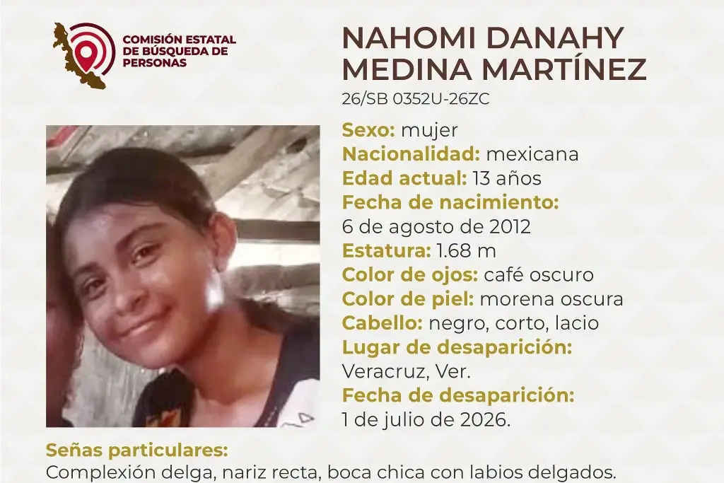 Imagen Piden apoyo para localizar a menor de edad desaparecida en el puerto de Veracruz