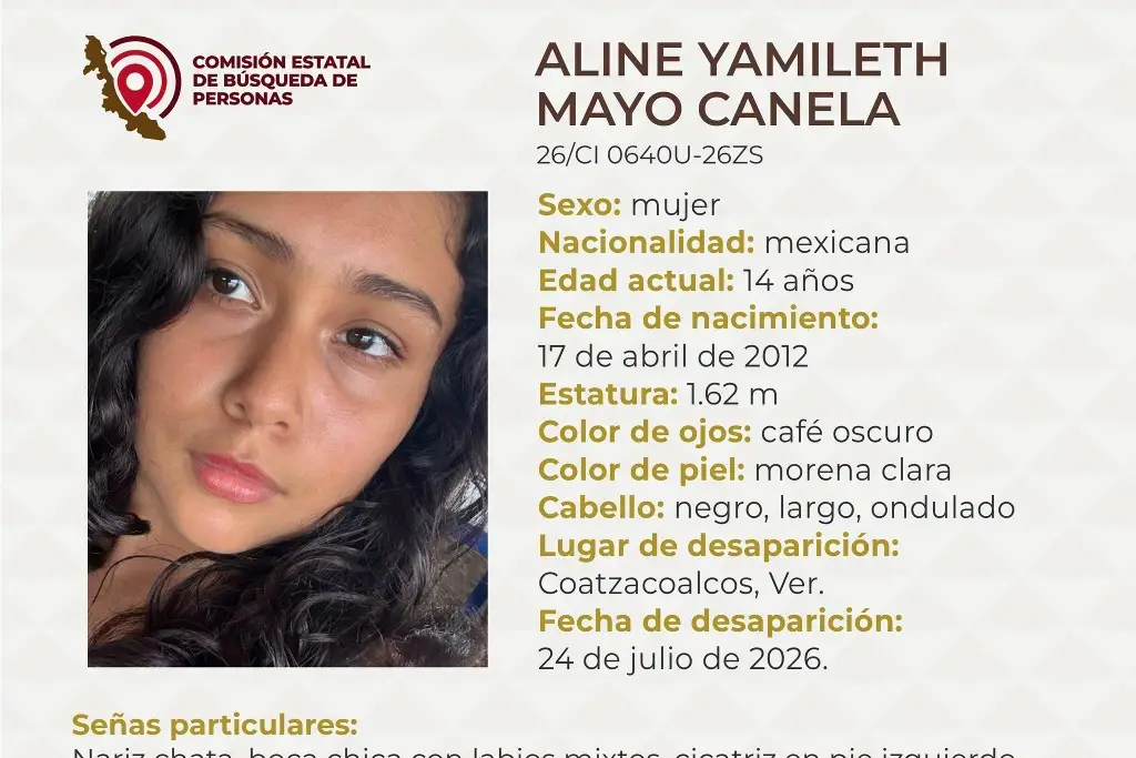Imagen Menor de edad desaparece al sur de Veracruz; estas son sus características 