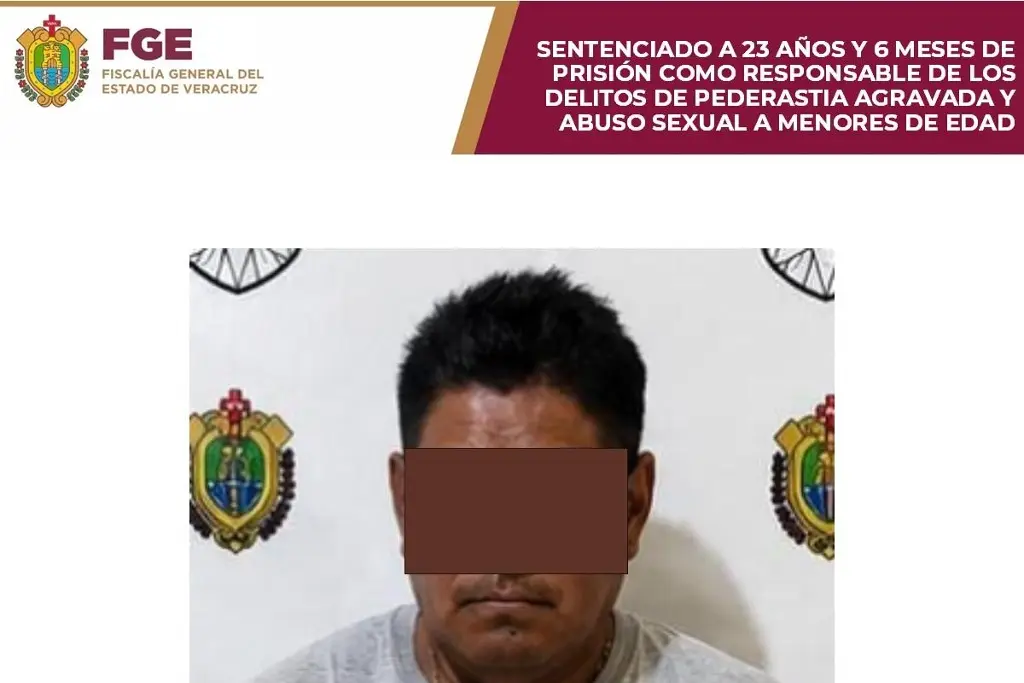 Imagen Permanecerá más de 23 años en prisión por pederastia agravada y abuso 