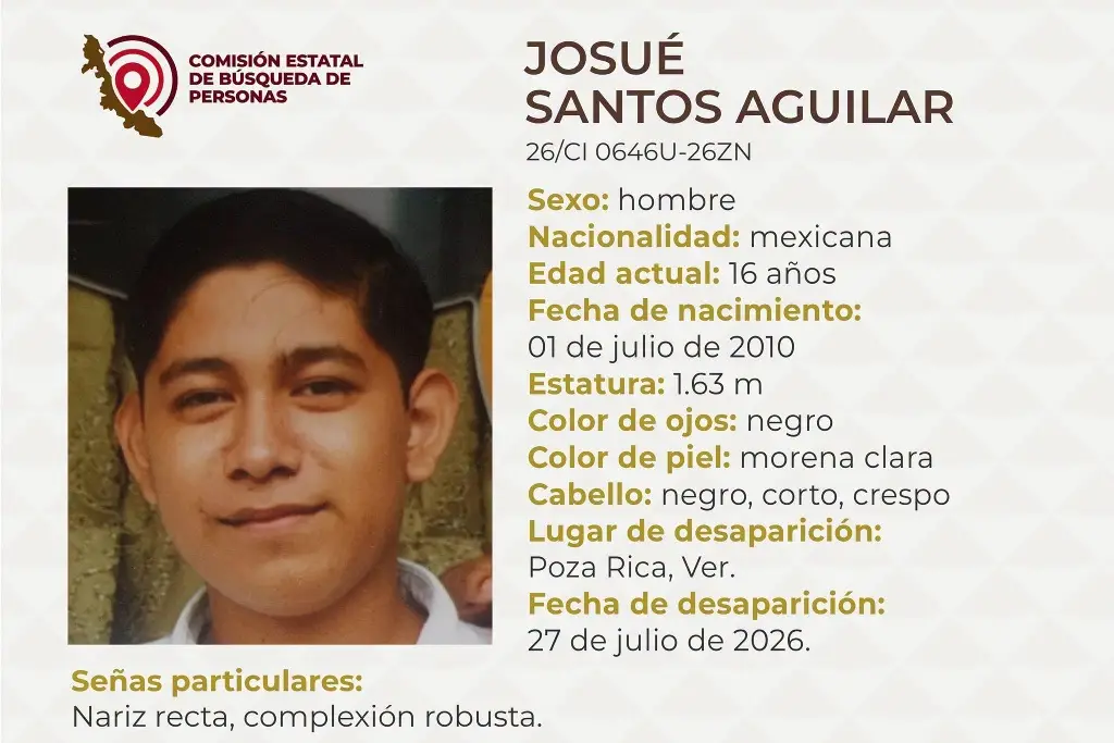Imagen Menor de edad desaparece al norte de Veracruz; estas son sus características 