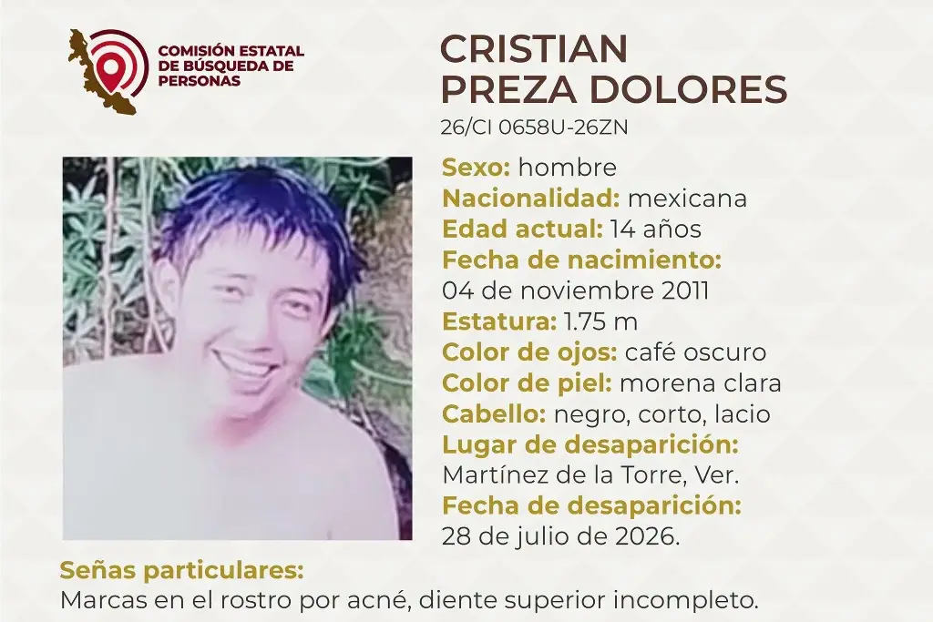 Imagen Menor de edad desaparece al norte de Veracruz; aquí sus características 