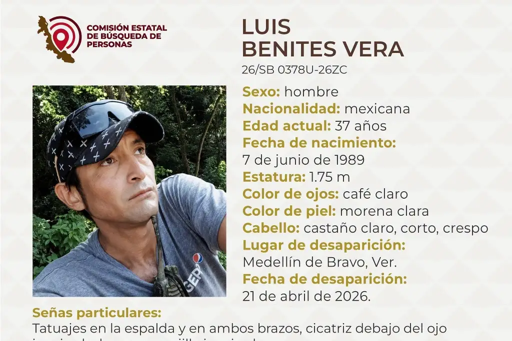 Imagen Piden apoyo para localizar a hombre desaparecido en Medellín de Bravo
