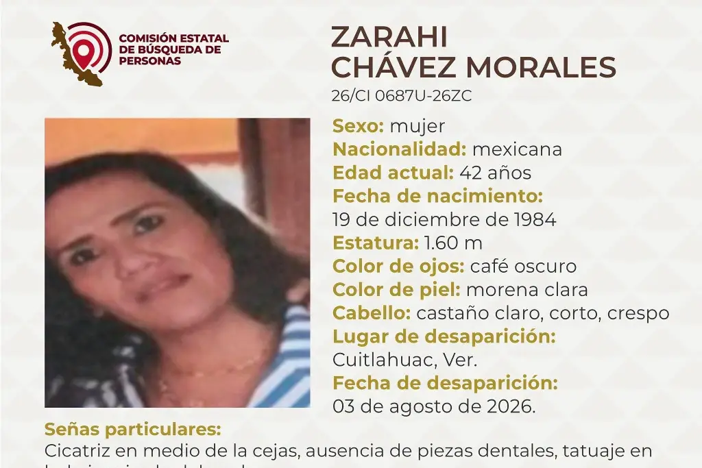 Imagen Piden apoyo para localizar a joven mujer desaparecida en Cuitláhuac, Veracruz 