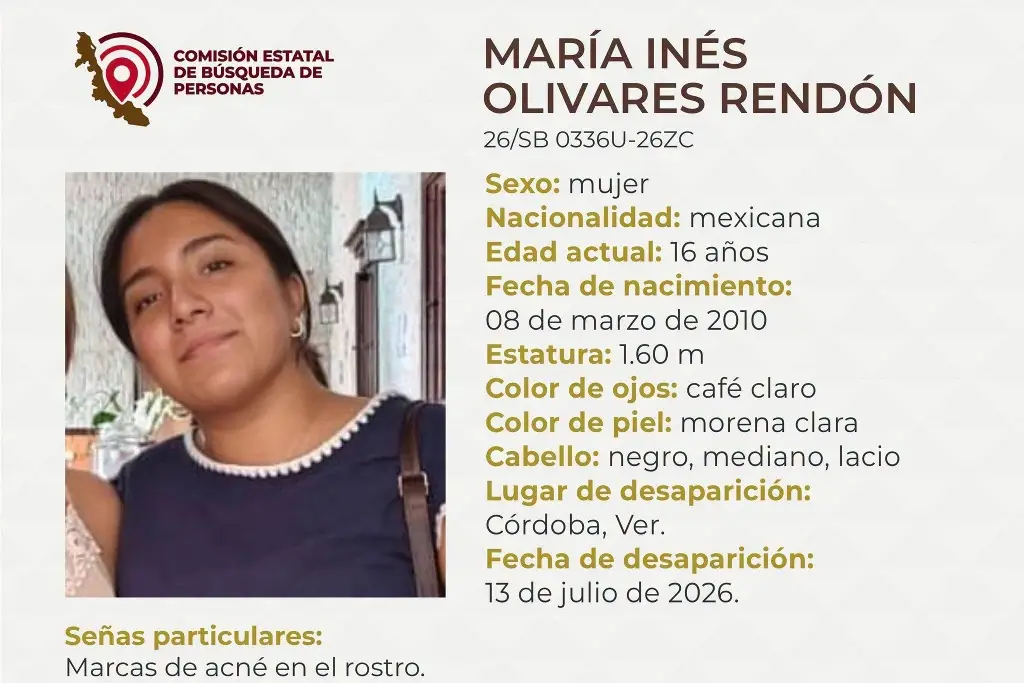 Imagen Menor de edad desaparece en Córdoba, Veracruz; estas son sus características 