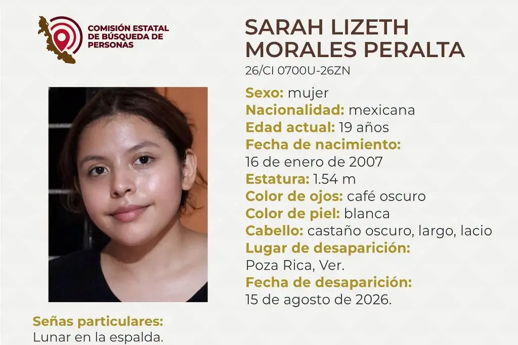 Imagen Desaparece joven mujer al norte de Veracruz; estas son sus características 