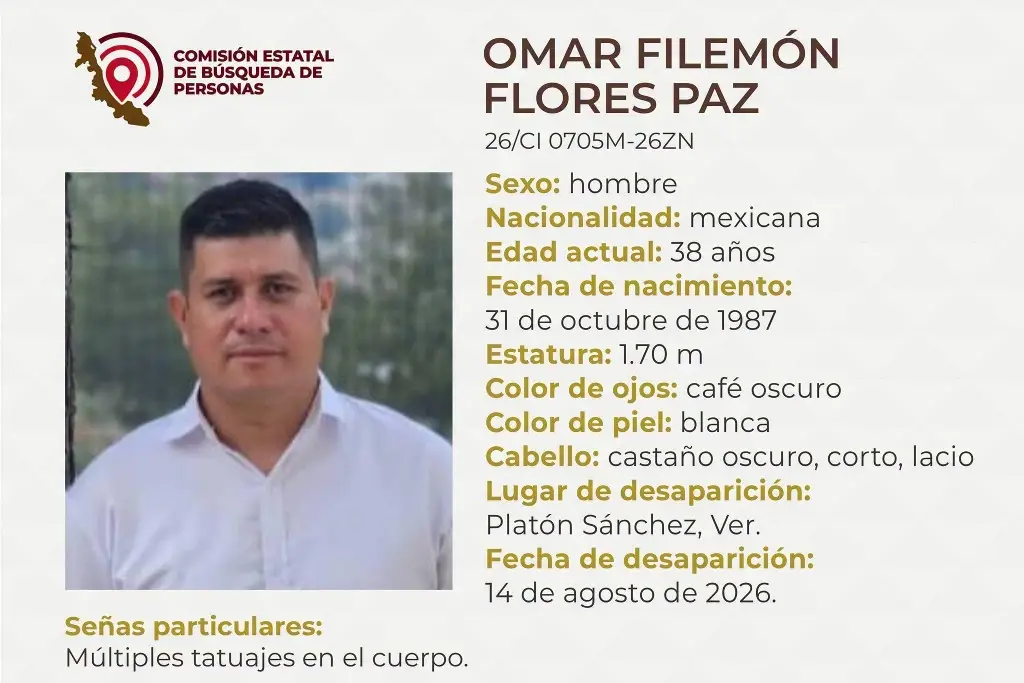 Imagen Piden apoyo para localizar a hombre desaparecido al norte de Veracruz 