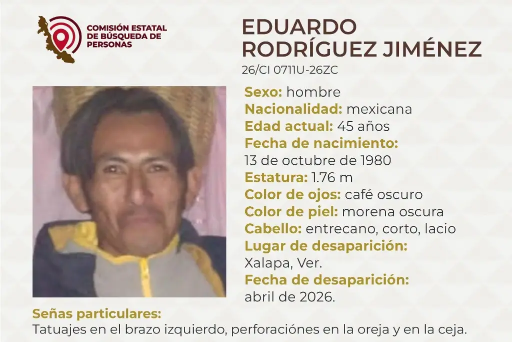 Imagen Piden apoyo para localizar a hombre desaparecido en Xalapa, Veracruz