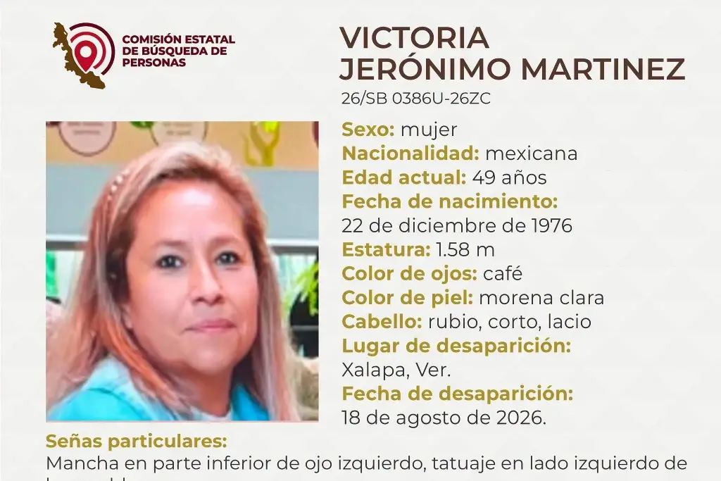 Imagen Piden apoyo para localizar a joven mujer desaparecida en Xalapa, Veracruz 