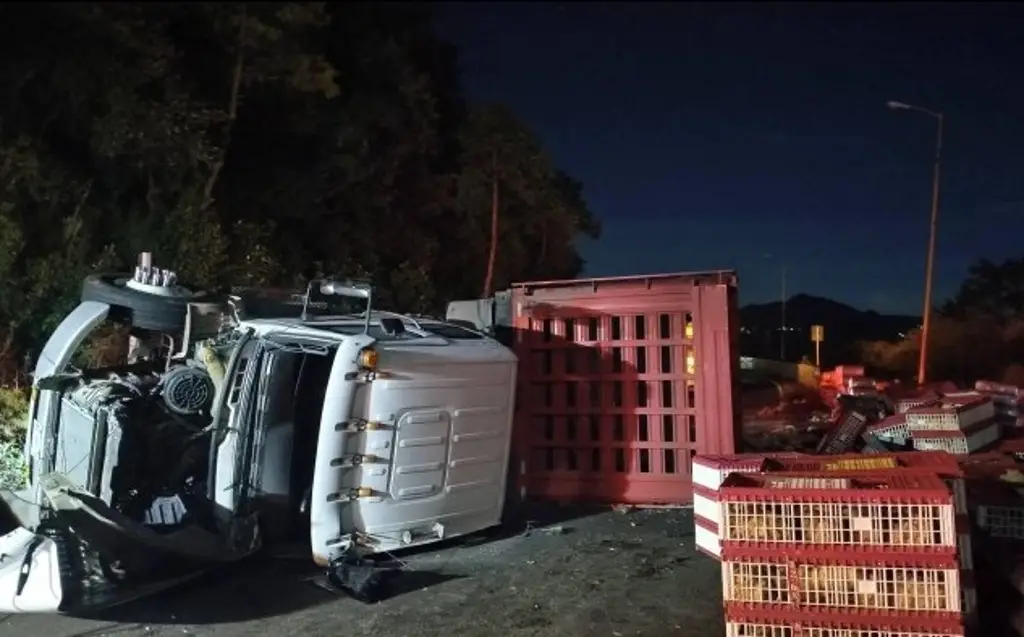 Imagen Vuelca vehículo con pollo y pobladores roban la carga en carretera de Veracruz
