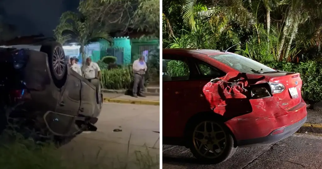 Imagen Choque deja auto con las llantas arriba en Geo Villas del Puerto