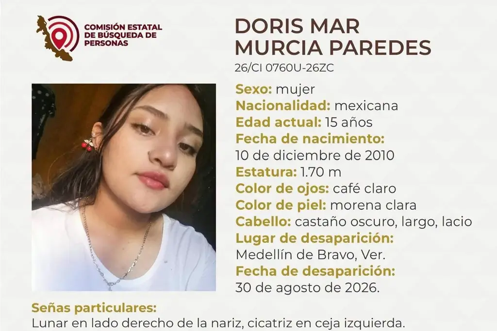 Imagen Autoridad reporta desaparecida a menor de 15 años, ahora en Medellín de Bravo, Veracruz