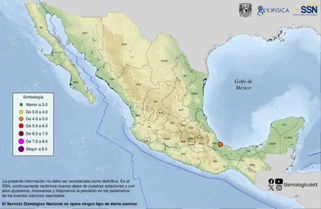 Imagen Sismo de magnitud 4.0 en Alvarado, Veracruz