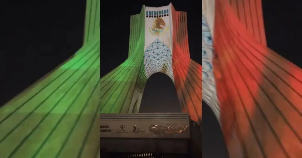 Imagen Realizan homenaje a México en Teherán e iluminan la icónica torre Azdi