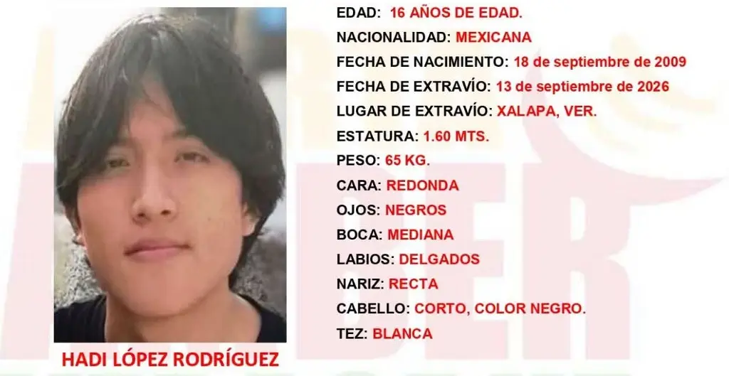 Imagen Activan Alerta Amber por desaparición de adolescente en Xalapa