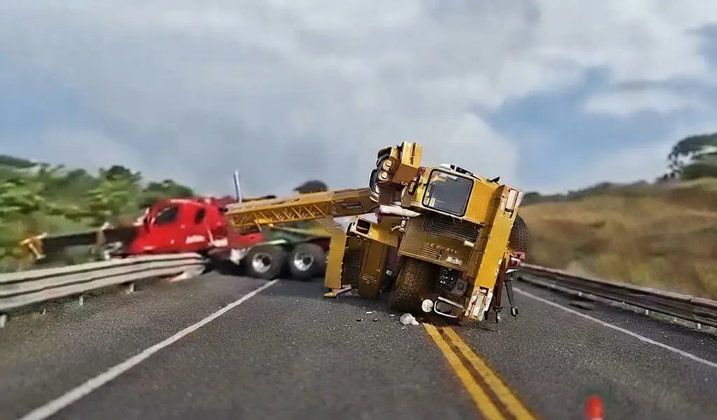 Imagen Grúa vuelca y aplasta tráiler en carretera del norte de Veracruz (VIDEO)