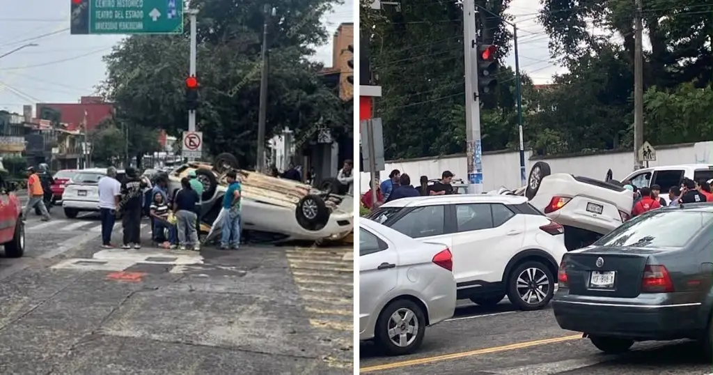 Imagen Choque deja un vehículo volcado y una persona lesionada en avenida de Xalapa