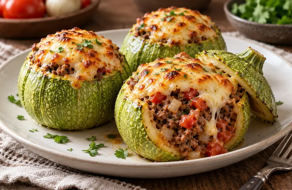 Imagen Calabacitas rellenas de carne y queso gratinado