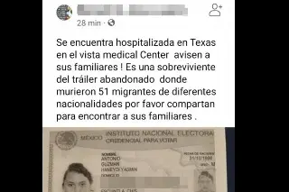 Imagen La hospitalizada en Texas no soy yo: aclara presunta sobreviviente de tragedia en tráiler