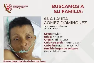 Imagen Buscan a familia de mujer que está hospitalizada en Boca del Río 