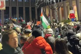Protestan por Gaza cerca de famoso árbol de Navidad en Nueva York, blindado por policías