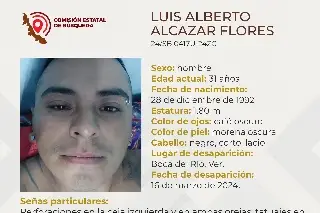 Él es Luis, tiene 31 años de edad y desapareció en Boca del Río 