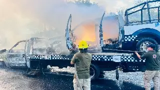 Imagen Se incendian grúa y patrulla de Seguridad Pública al sur de Veracruz 