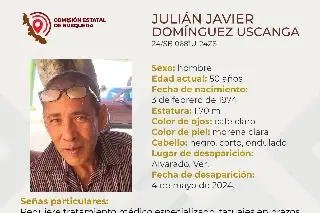 Imagen Él es Julián, tiene 50 años y desapareció en Alvarado, Veracruz 