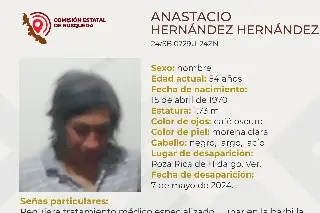 Imagen Piden ayuda para encontrar a hombre desaparecido al norte de Veracruz