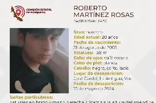 Imagen Él es Roberto, tiene 20 años y desapareció en La Antigua, Veracruz 